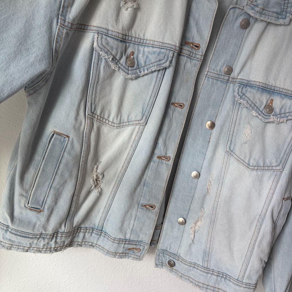 Womens No Boundaries Light Blue Distressed Jean Jacket | Size XL - Picture 4 of 7